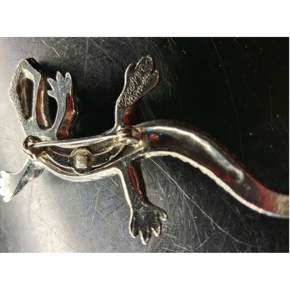 Vintage 1985 Seagull Pewter Canada Lizard Brooch Reptile Salamander Pin Silver